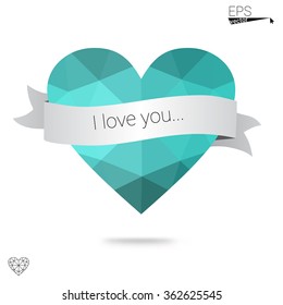 Blue heart isolated on white background. Geometric rumpled triangular low poly origami style gradient graphic illustration. Vector polygonal design for your business.