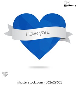 Blue heart isolated on white background. Geometric rumpled triangular low poly origami style gradient graphic illustration. Vector polygonal design for your business. Blue heart isolated on white background. Geometric rumpled triangular low poly origami style gradient graphic illustration. Vector polygonal design for your business.