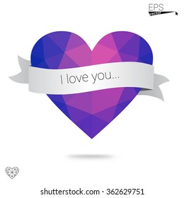 Blue heart isolated on white background. Geometric rumpled triangular low poly origami style gradient graphic illustration. Vector polygonal design for your business.