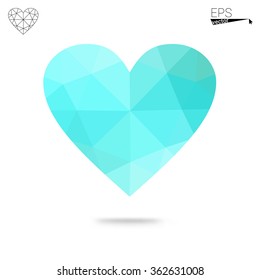 Blue heart isolated on white background. Geometric rumpled triangular low poly origami style gradient graphic illustration. Vector polygonal design for your business.