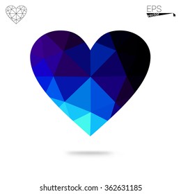 Blue heart isolated on white background. Geometric rumpled triangular low poly origami style gradient graphic illustration. Vector polygonal design for your business.