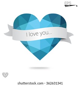 Blue heart isolated on white background. Geometric rumpled triangular low poly origami style gradient graphic illustration. Vector polygonal design for your business. Blue heart isolated on white background. Geometric rumpled triangular low poly origami style gradient graphic illustration. Vector polygonal design for your business.