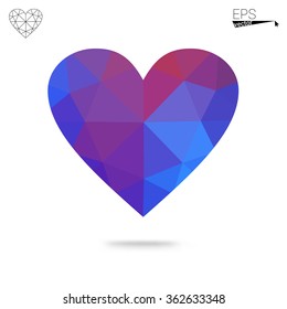 Blue heart isolated on white background. Geometric rumpled triangular low poly origami style gradient graphic illustration. Vector polygonal design for your business.