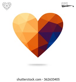 Blue heart isolated on white background. Geometric rumpled triangular low poly origami style gradient graphic illustration. Vector polygonal design for your business.
