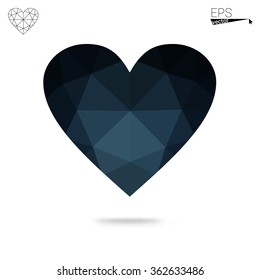 Blue heart isolated on white background. Geometric rumpled triangular low poly origami style gradient graphic illustration. Vector polygonal design for your business.