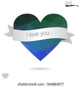 Blue heart isolated on white background. Geometric rumpled triangular low poly origami style gradient graphic illustration. Vector polygonal design for your business.
