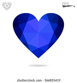 Blue heart isolated on white background. Geometric rumpled triangular low poly origami style gradient graphic illustration. Vector polygonal design for your business.