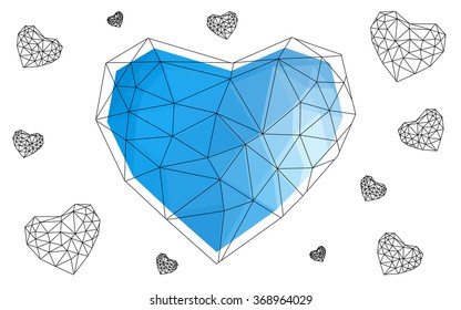 Blue heart isolated on white background. Geometric rumpled triangular low poly origami style gradient graphic illustration. Vector polygonal design for your business.
