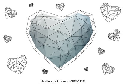 Blue heart isolated on white background. Geometric rumpled triangular low poly origami style gradient graphic illustration. Vector polygonal design for your business. Blue heart isolated on white background. Geometric rumpled triangular low poly origami style gradient graphic illustration. Vector polygonal design for your business.