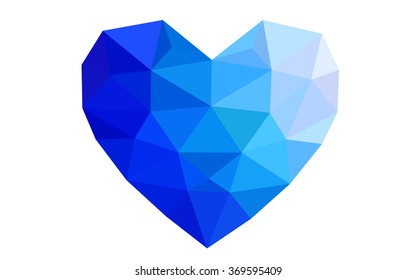 Blue heart isolated on white background. Geometric rumpled triangular low poly origami style gradient graphic illustration. Vector polygonal design for your business.