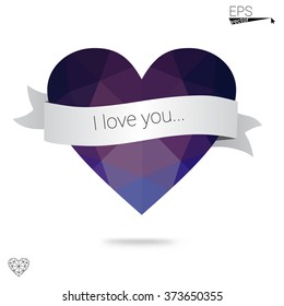 Blue heart isolated on white background. Geometric rumpled triangular low poly origami style gradient graphic illustration. Vector polygonal design for your business.