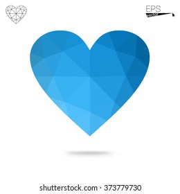 Blue heart isolated on white background. Geometric rumpled triangular low poly origami style gradient graphic illustration. Vector polygonal design for your business.