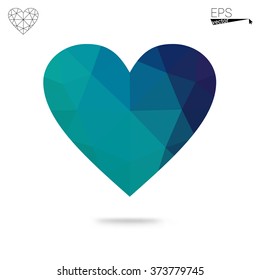 Blue heart isolated on white background. Geometric rumpled triangular low poly origami style gradient graphic illustration. Vector polygonal design for your business.