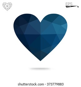 Blue heart isolated on white background. Geometric rumpled triangular low poly origami style gradient graphic illustration. Vector polygonal design for your business.