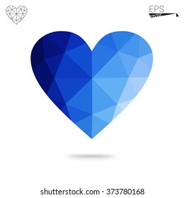 Blue heart isolated on white background. Geometric rumpled triangular low poly origami style gradient graphic illustration. Vector polygonal design for your business. Blue heart isolated on white background. Geometric rumpled triangular low poly origami style gradient graphic illustration. Vector polygonal design for your business.
