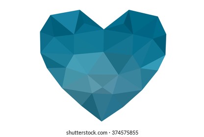 Blue heart isolated on white background. Geometric rumpled triangular low poly origami style gradient graphic illustration. Vector polygonal design for your business.