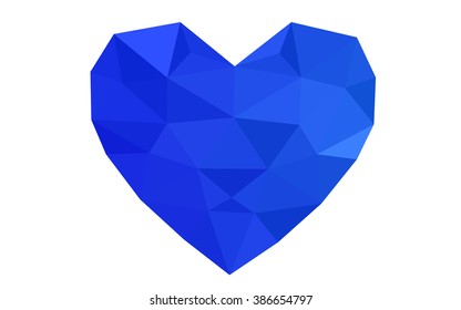 Blue heart isolated on white background. Geometric rumpled triangular low poly origami style gradient graphic illustration. Vector polygonal design for your business.