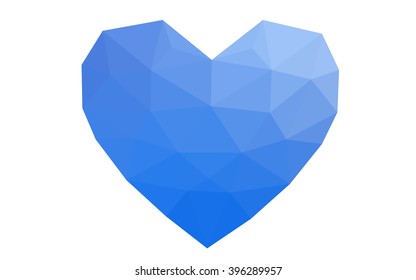 Blue heart isolated on white background. Geometric rumpled triangular low poly origami style gradient graphic illustration. Vector polygonal design for your business.