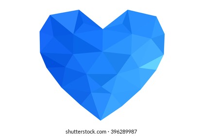 Blue heart isolated on white background. Geometric rumpled triangular low poly origami style gradient graphic illustration. Vector polygonal design for your business.