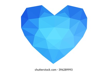 Blue heart isolated on white background. Geometric rumpled triangular low poly origami style gradient graphic illustration. Vector polygonal design for your business.
