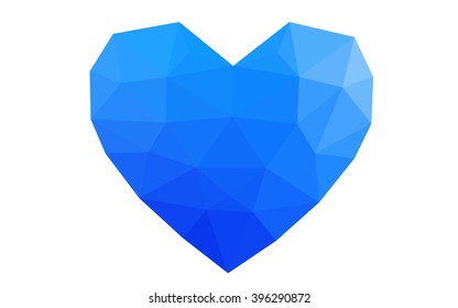Blue heart isolated on white background. Geometric rumpled triangular low poly origami style gradient graphic illustration. Vector polygonal design for your business.