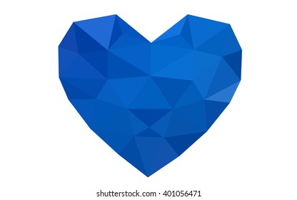 Blue heart isolated on white background. Geometric rumpled triangular low poly origami style gradient graphic illustration. Vector polygonal design for your business.