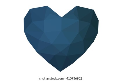 Blue heart isolated on white background. Geometric rumpled triangular low poly origami style gradient graphic illustration. Vector polygonal design for your business.