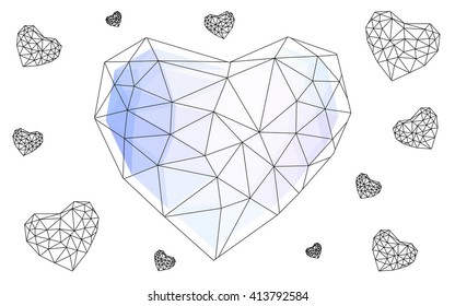 Blue heart isolated on white background. Geometric rumpled triangular low poly origami style gradient graphic illustration. Vector polygonal design for your business.