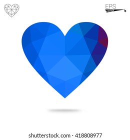 Blue heart isolated on white background. Geometric rumpled triangular low poly origami style gradient graphic illustration. Vector polygonal design for your business.