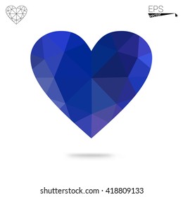 Blue heart isolated on white background. Geometric rumpled triangular low poly origami style gradient graphic illustration. Vector polygonal design for your business.