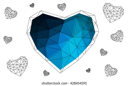 Blue heart isolated on white background. Geometric rumpled triangular low poly origami style gradient graphic illustration. Vector polygonal design for your business.