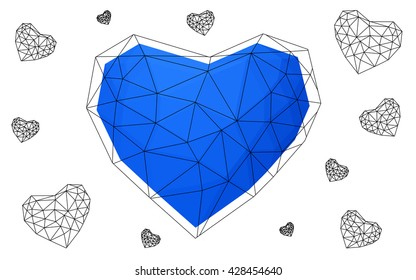 Blue heart isolated on white background. Geometric rumpled triangular low poly origami style gradient graphic illustration. Vector polygonal design for your business.