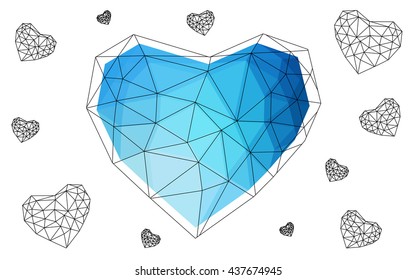 Blue heart isolated on white background. Geometric rumpled triangular low poly origami style gradient graphic illustration. Vector polygonal design for your business.