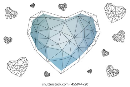 Blue heart isolated on white background. Geometric rumpled triangular low poly origami style gradient graphic illustration. Vector polygonal design for your business.