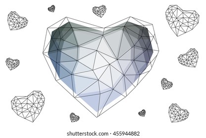 Blue heart isolated on white background. Geometric rumpled triangular low poly origami style gradient graphic illustration. Vector polygonal design for your business.