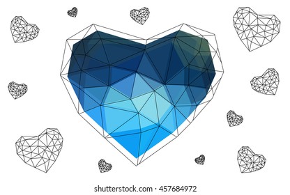 Blue heart isolated on white background. Geometric rumpled triangular low poly origami style gradient graphic illustration. Vector polygonal design for your business.