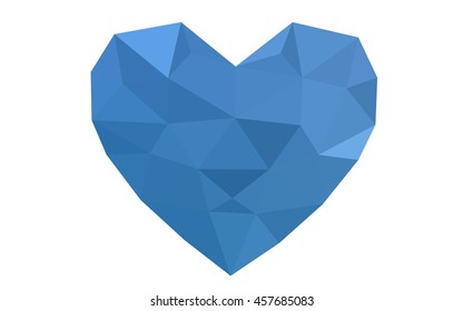 Blue heart isolated on white background. Geometric rumpled triangular low poly origami style gradient graphic illustration. Vector polygonal design for your business.