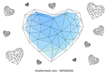 Blue heart isolated on white background. Geometric rumpled triangular low poly origami style gradient graphic illustration. Vector polygonal design for your business.