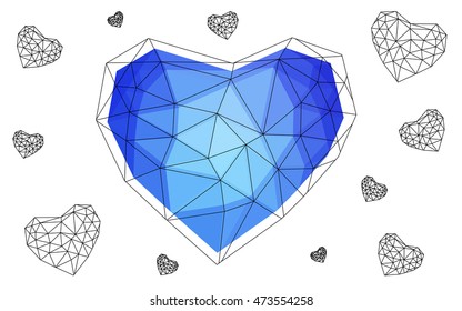 Blue heart isolated on white background. Geometric rumpled triangular low poly origami style gradient graphic illustration. Vector polygonal design for your business.