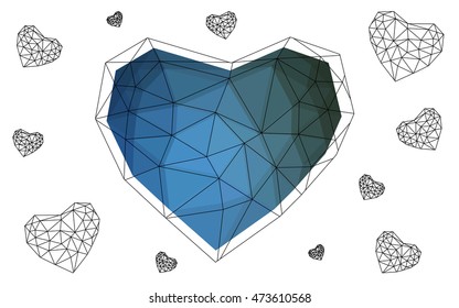Blue heart isolated on white background. Geometric rumpled triangular low poly origami style gradient graphic illustration. Vector polygonal design for your business.