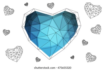 Blue heart isolated on white background. Geometric rumpled triangular low poly origami style gradient graphic illustration. Vector polygonal design for your business.