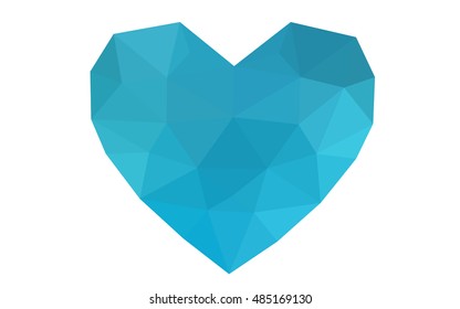 Blue heart isolated on white background. Geometric rumpled triangular low poly origami style gradient graphic illustration. Vector polygonal design for your business.