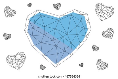 Blue heart isolated on white background. Geometric rumpled triangular low poly origami style gradient graphic illustration. Vector polygonal design for your business.