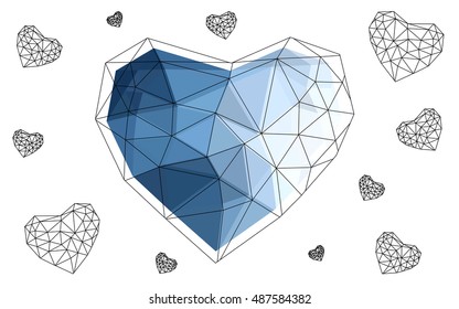 Blue heart isolated on white background. Geometric rumpled triangular low poly origami style gradient graphic illustration. Vector polygonal design for your business.