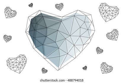Blue heart isolated on white background. Geometric rumpled triangular low poly origami style gradient graphic illustration. Vector polygonal design for your business.