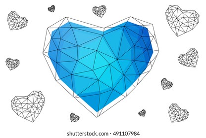 Blue heart isolated on white background. Geometric rumpled triangular low poly origami style gradient graphic illustration. Vector polygonal design for your business.