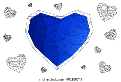 Blue heart isolated on white background. Geometric rumpled triangular low poly origami style gradient graphic illustration. Vector polygonal design for your business.