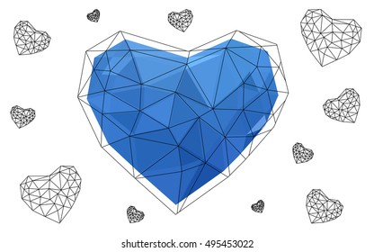 Blue heart isolated on white background. Geometric rumpled triangular low poly origami style gradient graphic illustration. Vector polygonal design for your business.