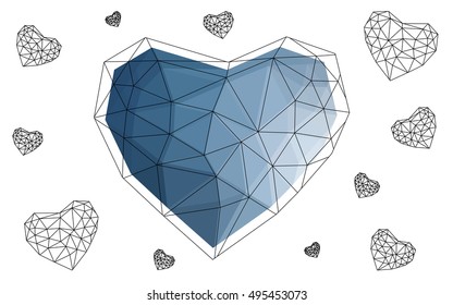 Blue heart isolated on white background. Geometric rumpled triangular low poly origami style gradient graphic illustration. Vector polygonal design for your business.