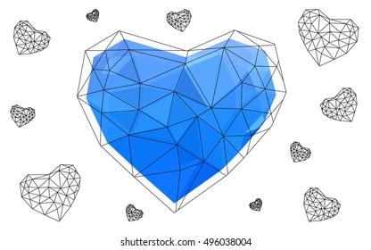 Blue heart isolated on white background. Geometric rumpled triangular low poly origami style gradient graphic illustration. Vector polygonal design for your business.